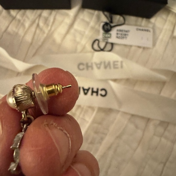 Authentic Chanel Gold and Silver Logo Earrings - Picture 4 of 6